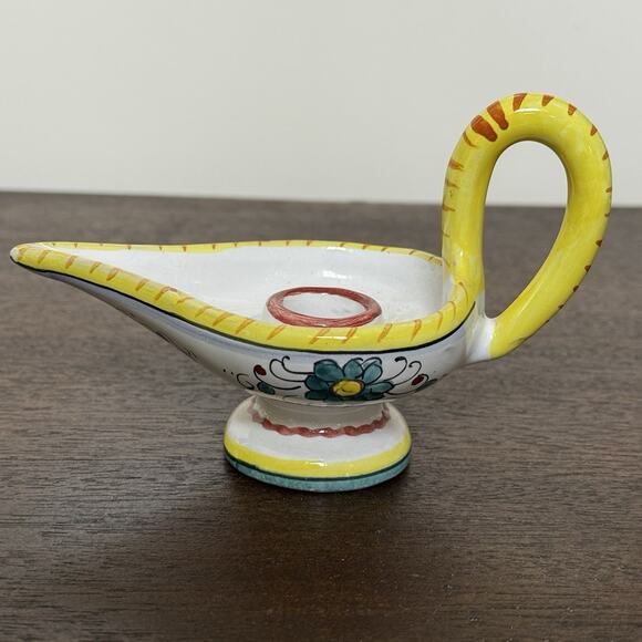 Vintage Italian Candle Holder Floral Aladdin Lamp Ceramic Hand Painted Signed - Picture 16 of 16